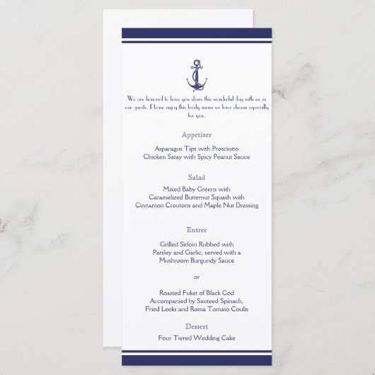 Nautisch anker op Navy bruiloft Menu (Voorkant / Achterkant)