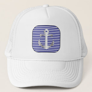 Nautisch anker op zilverkleurige en blauwe zwarte trucker pet