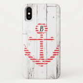Nautisch Anker Rode Strepen Wit Hout Case-Mate iPhone Case (Achterkant)