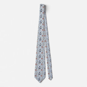 Nautisch anker roer blauwe witte streep zigzag stropdas