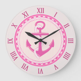 Nautisch anker Romeinse cijfers roze wandklok Grote Klok