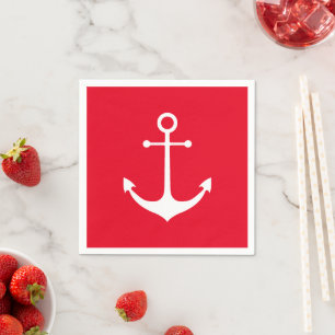 Nautisch anker rood wit eenvoudig modern kustgebie servet