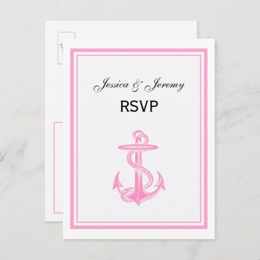 Nautisch anker roze omvormd 2 RSVP 1 Uitnodiging Briefkaart (Voorkant / Achterkant)
