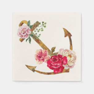  Nautisch Anker Roze & Rode Pioenbloem Servet