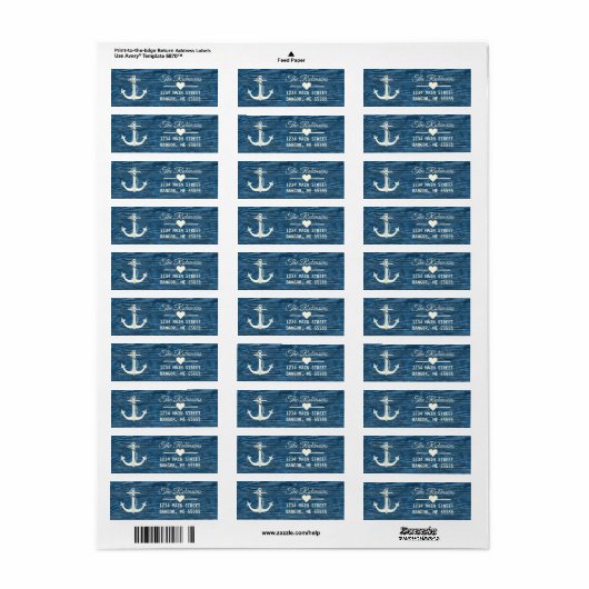 Nautisch Anker Rustiek Blauw Vakantie Retouradres Etiket (Full Sheet)