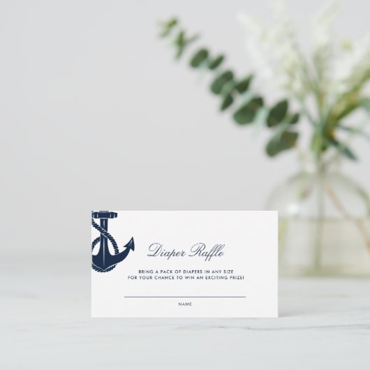 Nautisch Anker Script Baby shower Luier Raffle Informatiekaartje (Staand voorkant)