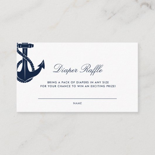 Nautisch Anker Script Baby shower Luier Raffle Informatiekaartje (Voorkant)