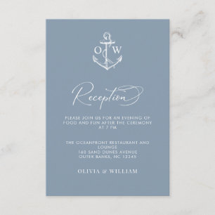 Nautisch Anker Stoffig Blauw Huwelijksreceptie Informatiekaartje