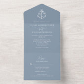 Nautisch Anker Stoffig Blauw Monogram Bruiloft All In One Uitnodiging (Binnen)