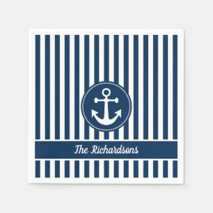 Nautisch anker touw marineblauwe strepen op maat servet
