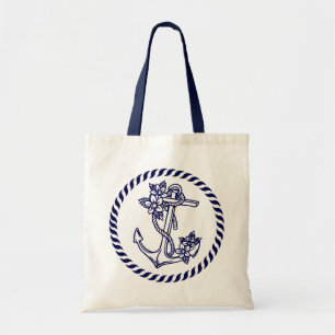 Nautisch anker van Navy Blue Floral en schaars Tote Bag