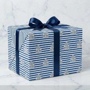 Nautisch Anker Verjaardag Blauw Cabana Strepen Cadeaupapier
