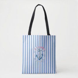 Nautisch anker, "wegvaren", blauwe strepen, cool tote bag
