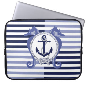 Nautisch anker/zeepaardje/knoop/strepen laptop sleeve