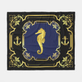 Nautisch anker/zeepaardzwart/goud/blauw fleece deken (Voorkant (Horizontaal))