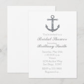 Nautisch anker Zilveren Glitter Party Uitnodiging (Voorkant / Achterkant)
