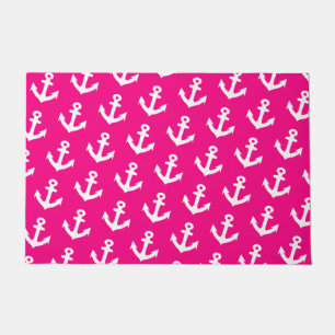 Nautisch ankerpatroon op neon roze deurmat