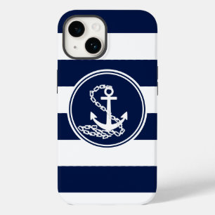 Nautisch ankersymbool, witte en blauwe strepen Case-Mate iPhone 14 hoesje