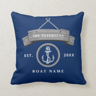 Nautisch ankertouw bootnaam marineblauw kussen