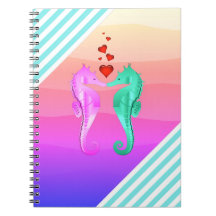 Nautisch aqua/roze/zeepaardjes die een notebook me