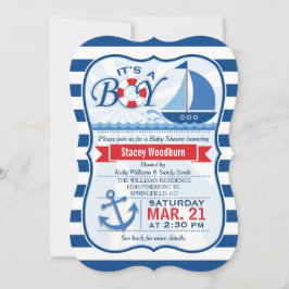 Nautisch Baby shower; Blauw & Wit Strepen Kaart