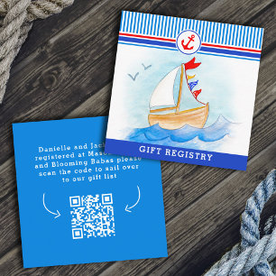 Nautisch baby shower boot rood blauw register kaar informatiekaartje