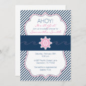 Nautisch Baby shower Invitation-Navy blauw en roze Kaart (Voorkant / Achterkant)