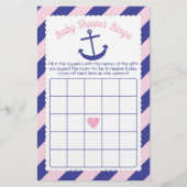 Nautisch Baby shower met ankerpunt Bingo Roze & ma Flyer (Voorkant)