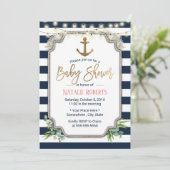 Nautisch Baby shower met goudanker Kaart (Staand voorkant)