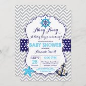 Nautisch Baby shower Uitnodiging Navy Blue Grey (Voorkant / Achterkant)