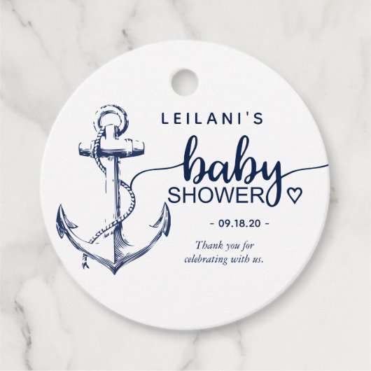 Nautisch Baby shower wit anker Bedankjes Labels (Voorkant)