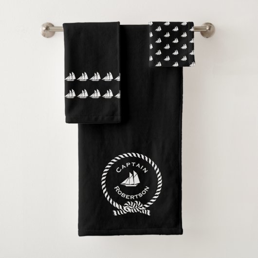 Nautisch bad aangepaste naam kapitein Sailboat Bat Bad Handdoek (Insitu)