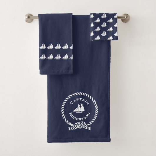 Nautisch bad, aangepaste naam kapitein Sailboot Bad Handdoek (Insitu)