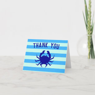 Nautisch blau strand Thank You kaartjes met krab Bedankkaart