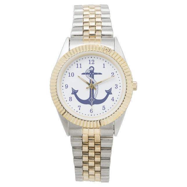 Nautisch Blauw Anker met Touw Horloge (Voorkant)