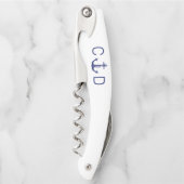 Nautisch Blauw Anker Monogram Initiaal Kurkentrekker (Voorkant)