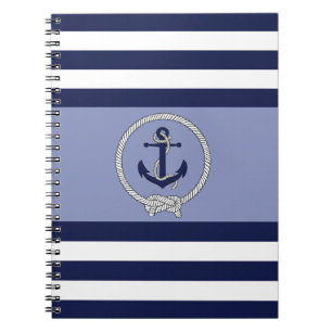 Nautisch blauw anker/Navy knot/blauw/witte streep Notitieboek