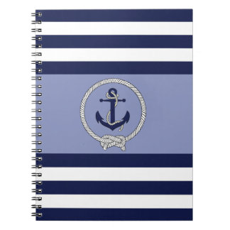 Nautisch blauw anker/Navy knot/blauw/witte streep Notitieboek