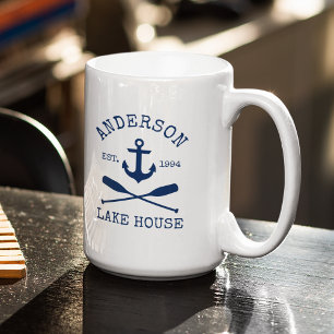 Nautisch Blauw Anker Oars Lake House Naam Groot Koffiemok