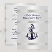 Nautisch Blauw Anker Zilver WT BG V Bachelorette Kaart (Voorkant / Achterkant)