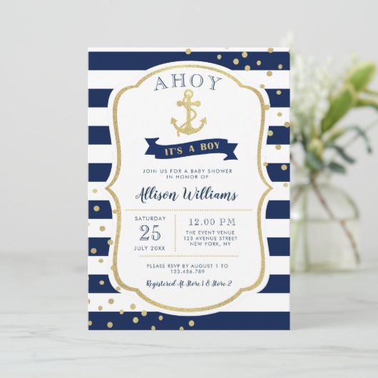 nautisch blauw baby shower kaart (Staand voorkant)