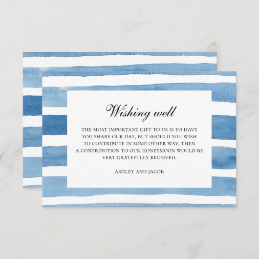 Nautisch blauw bruiloft wensen goed waterverf informatiekaartje (Voorkant / Achterkant)