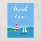 Nautisch Blauw Dank u Vuurtoren & Zeilboot Briefkaart (Voorkant)