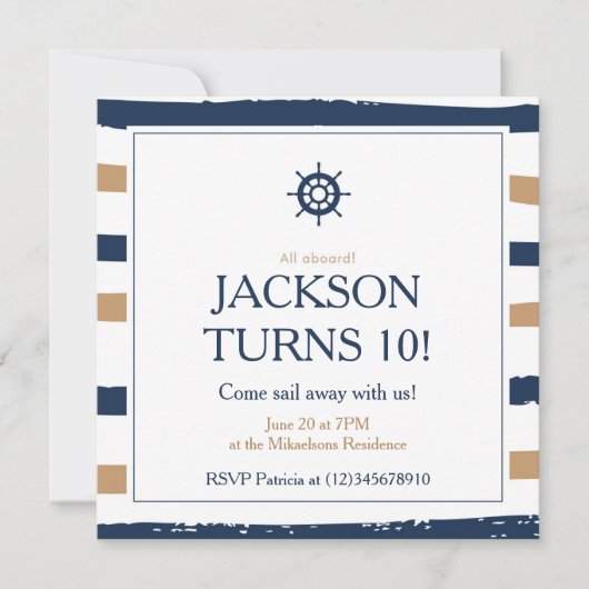 Nautisch Blauw en Goud Verjaardagsfeest Kaart (Voorkant)