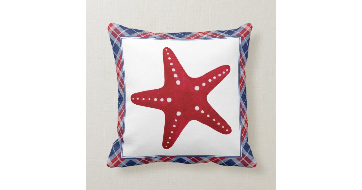 Get Wallpaper Nautisch Blauw En Rood Tartan Pset Red Starfish Kussen Zazzle Be For iPhone