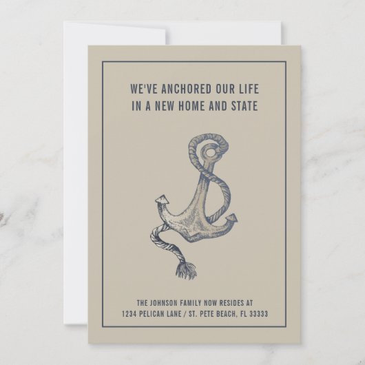 Nautisch Blauw en Taupe Anker Bewegen Aankondiging (Voorkant)