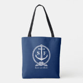 Nautisch blauw en wit anker Monogrammed Custom Tote Bag (Achterkant)
