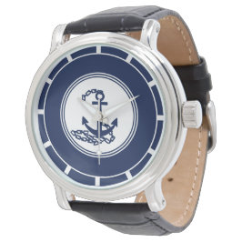 Nautisch blauw en wit anker symbool zeilstijl horloge
