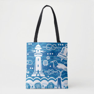 Nautisch blauw en wit draagtas
