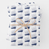 Nautisch Blauw en Wit Schip Zeilboot Inpakpapier Vel (In situ)